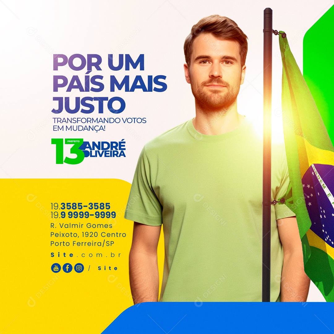 Política Por um País Mais Justo Prefeito André Oliveira Social Media PSD Editável