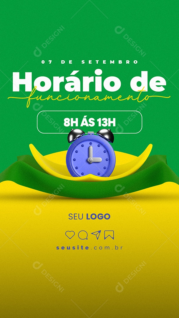 Story Horário de Funcionamento no Feriado Dia Da Independência do Brasil Social Media PSD Editável