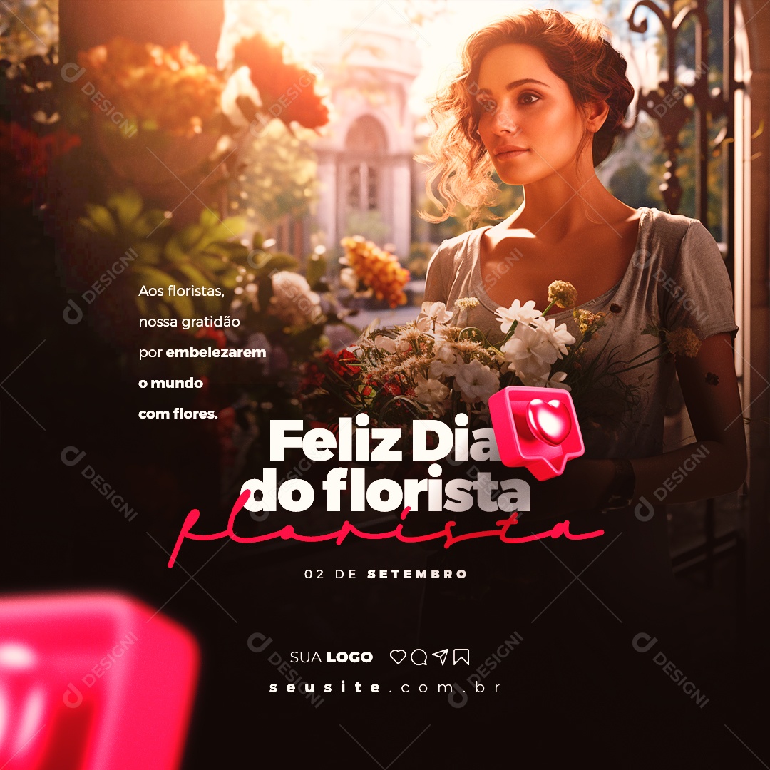 Feliz Dia do Florista 02 de Setembro Social Media PSD Editável