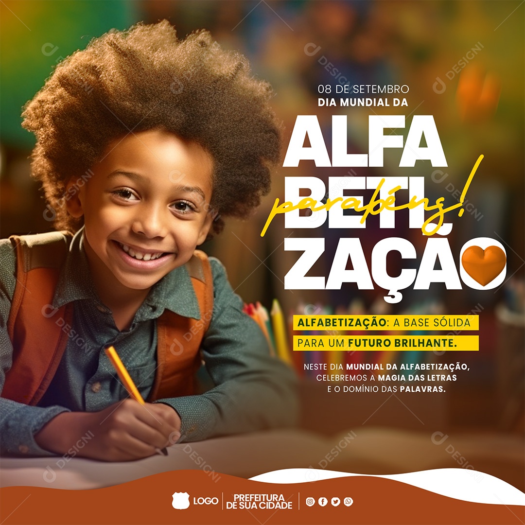 Dia Mundial Da Alfabetização Parabéns Social Media PSD Editável
