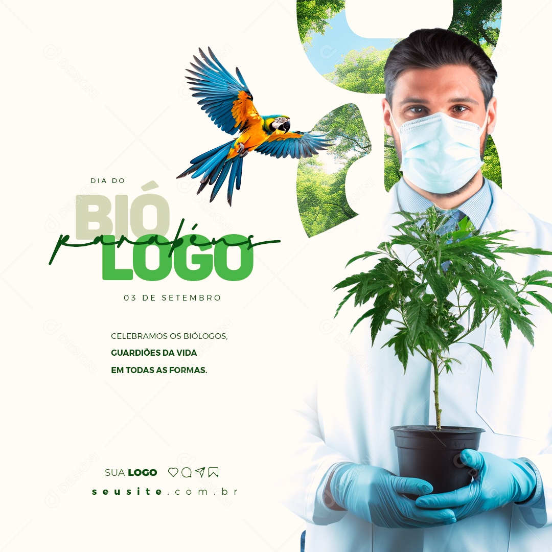 Dia Do Biólogo Parabéns Guardiões da Vida em Todas as Formas Social Media PSD Editável