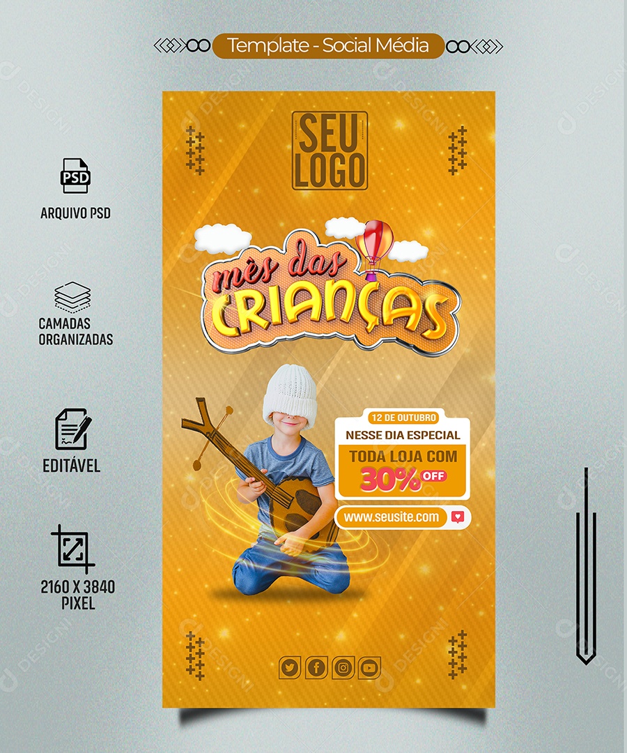 Social Media Story Mês Das Crianças Toda Loja Com 30% PSD Editável