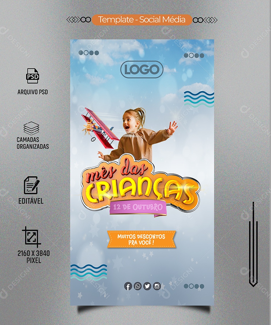 Social Media Story Mês Das Crianças Muitos Descontos PSD Editável
