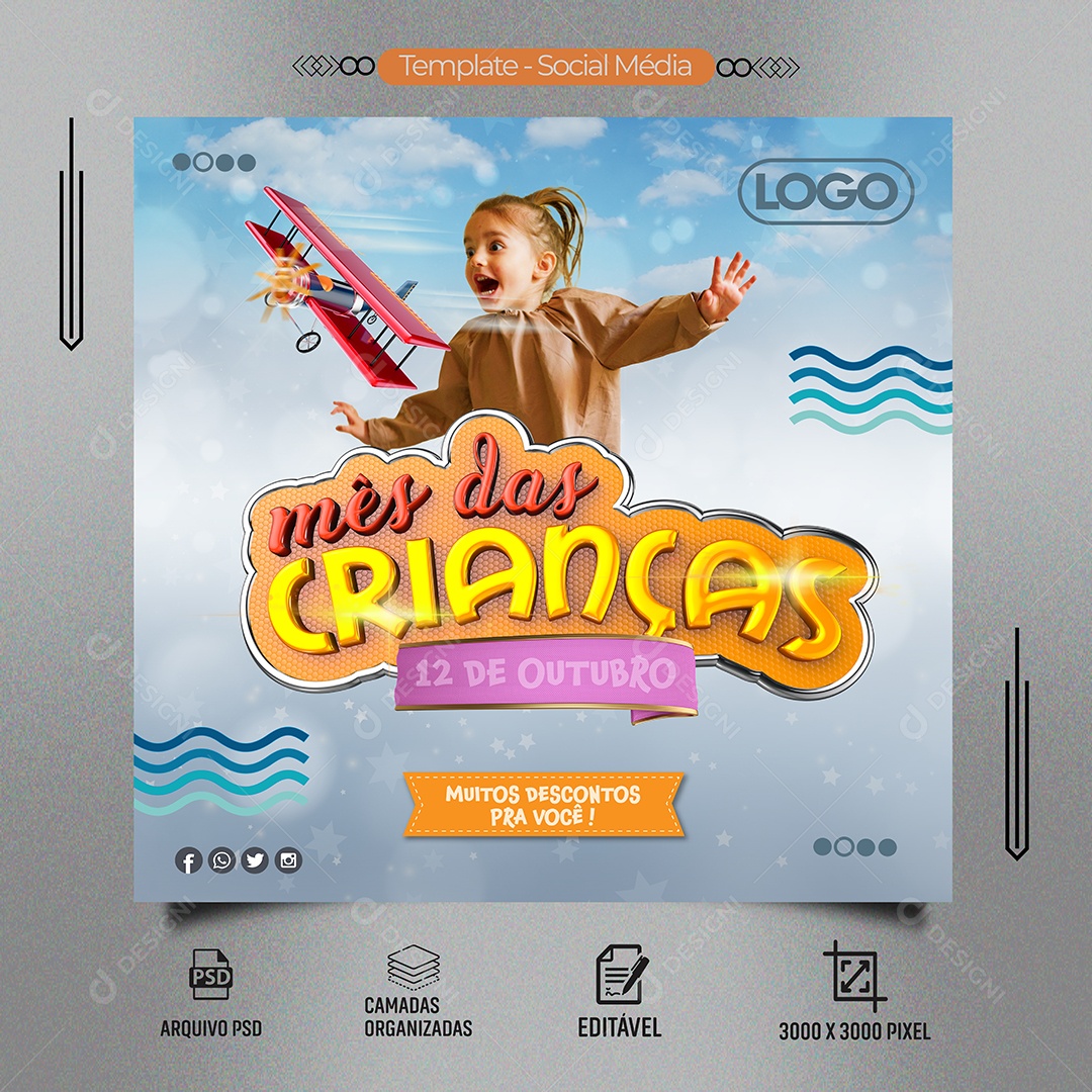 Feed Mês Das Crianças 12 De Outubro Social Media PSD EditávelFe