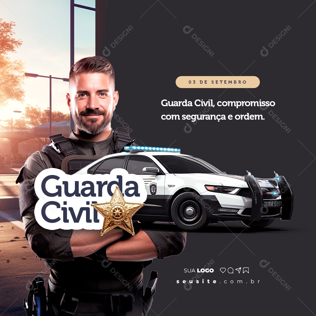 Dia do Guarda Civil Compromisso com Segurança e Ordem Social Media PSD Editável