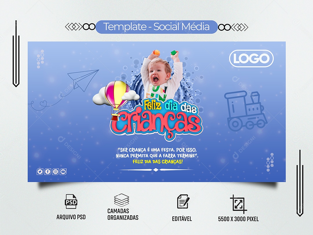 Social Media Banner Feliz Dia Das Crianças é Uma Festa PSD Editável
