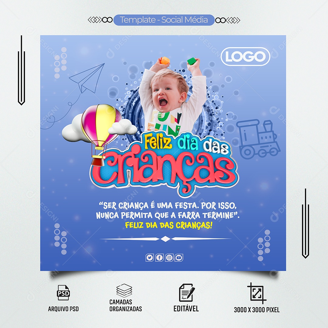 Social Media Feed Feliz Dia Das Crianças é Uma Festa PSD Editável