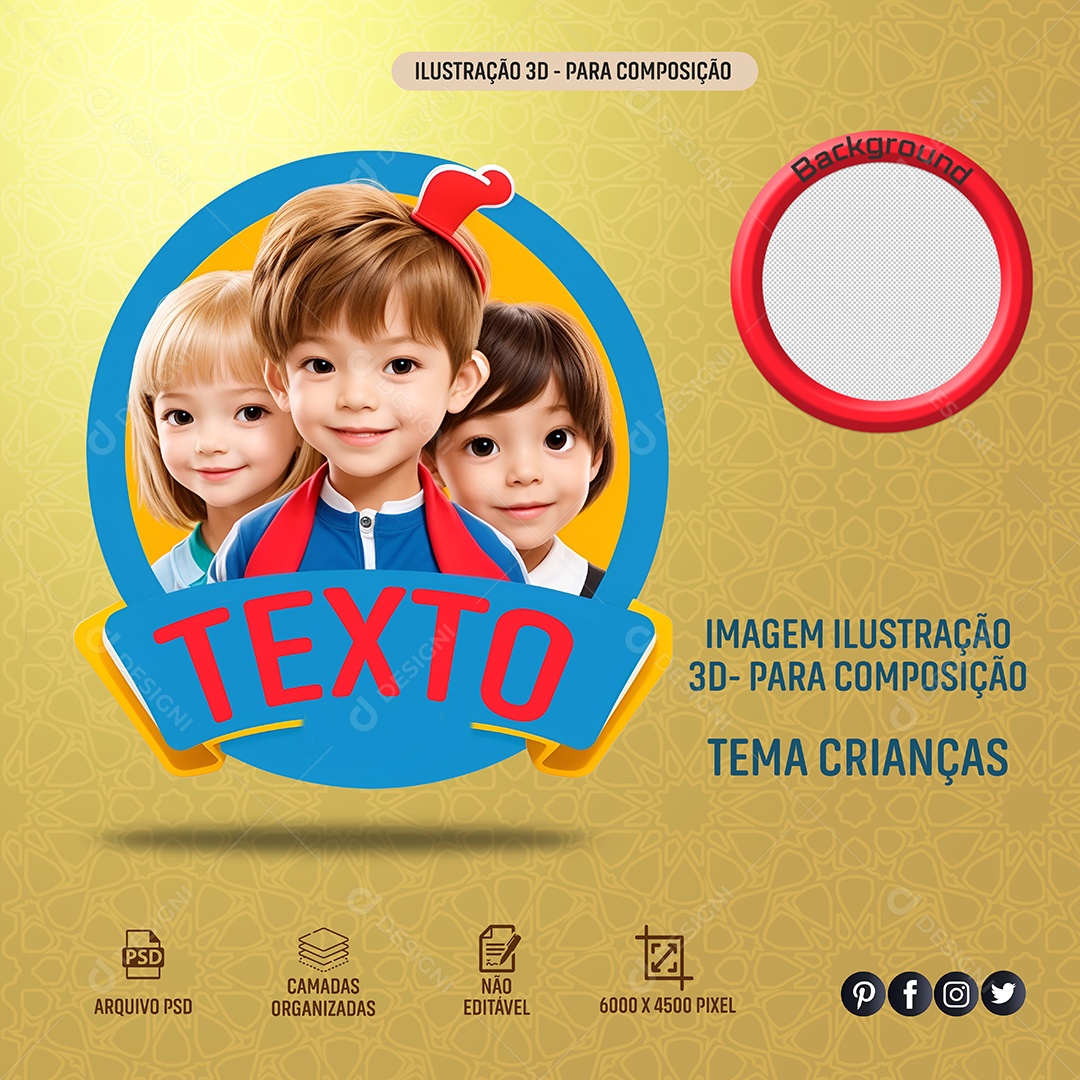 Imagem Ilustração Crianças 3D Para Composição PSD