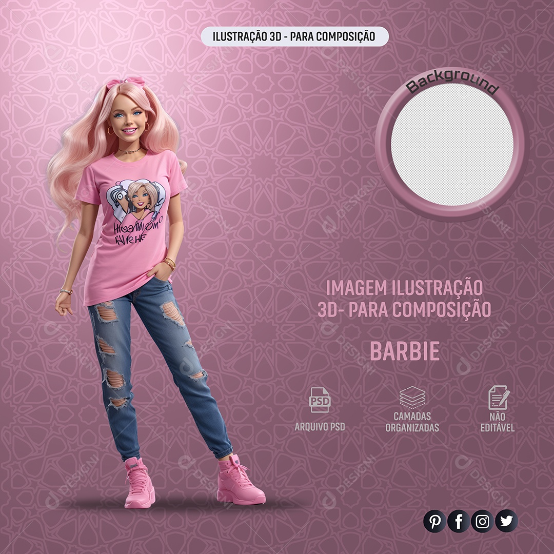 Imagem Ilustração Barbie 3D Para Composição PSD