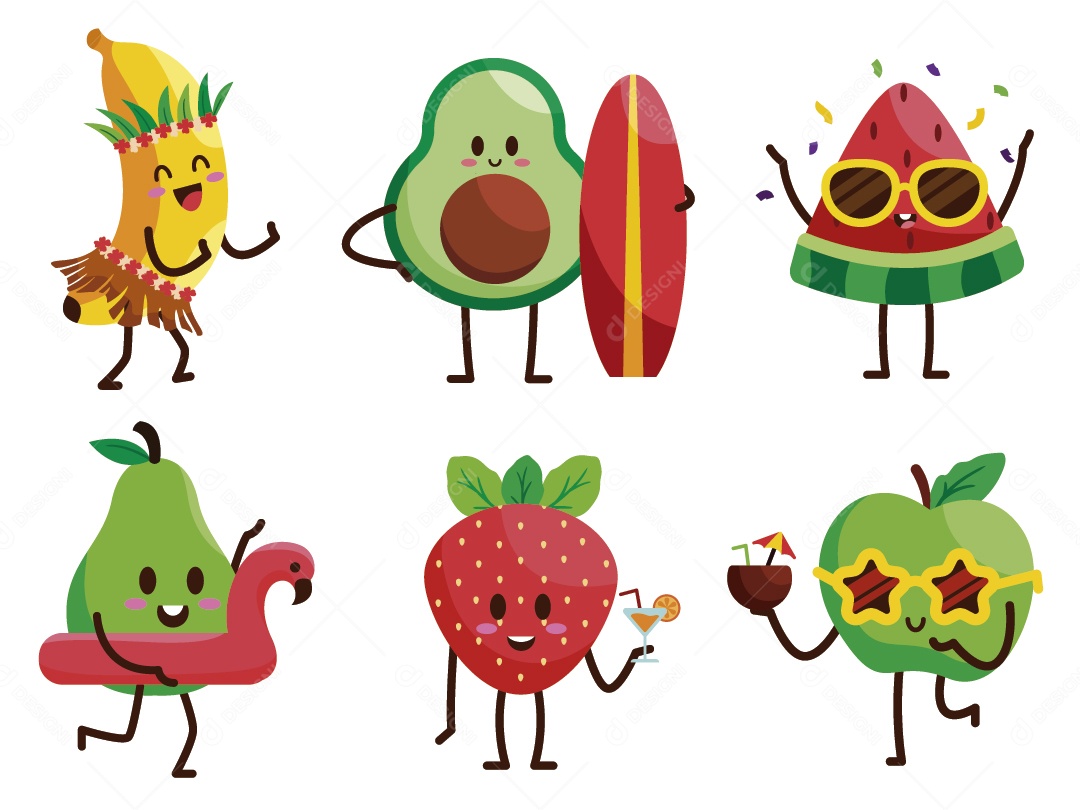 Frutas Personagem Ilustração Vetor EPS