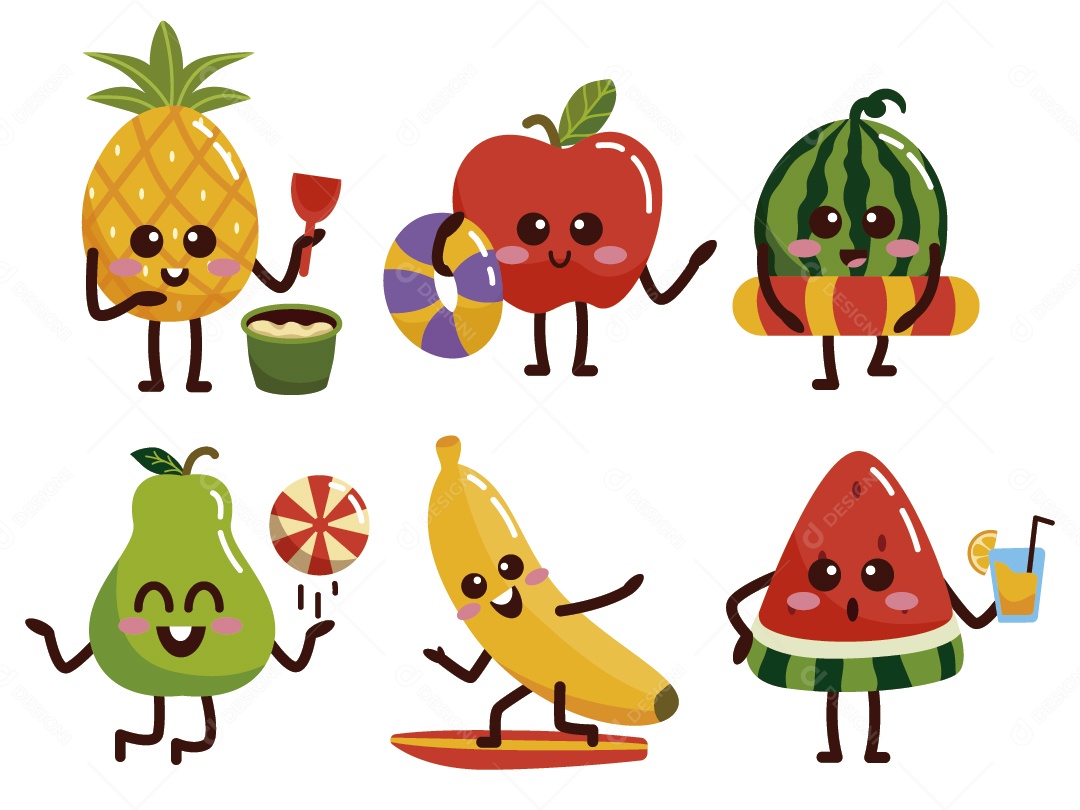 Frutas Personagem Ilustração Vetor EPS