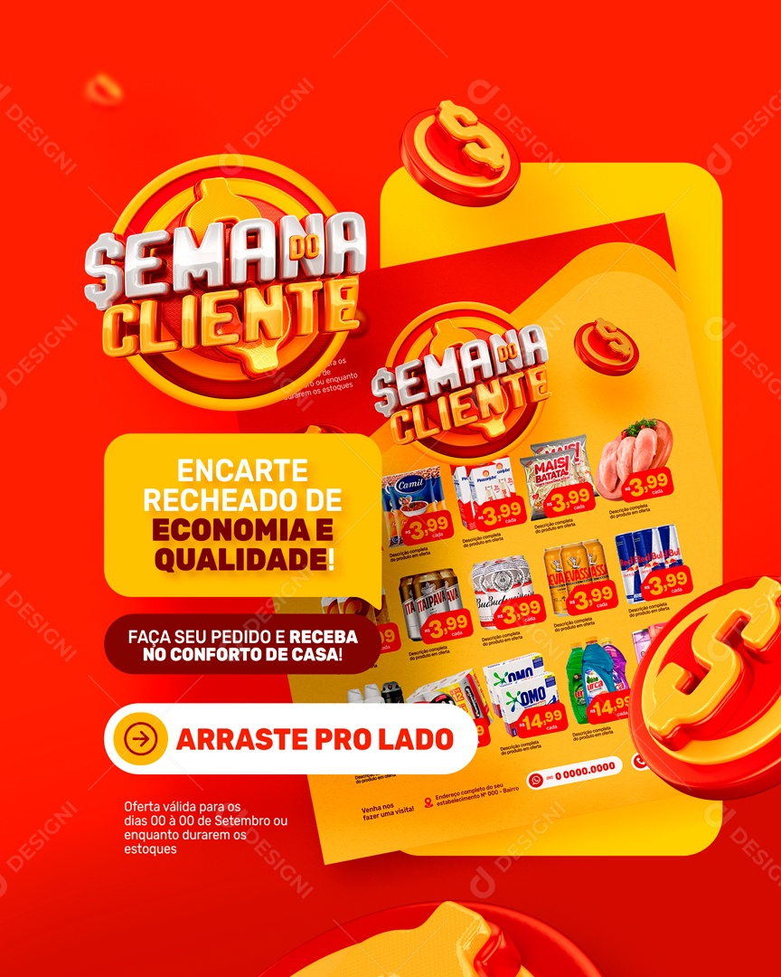 Encarte Recheado De Economia Semana Do Cliente Social Media PSD Editável