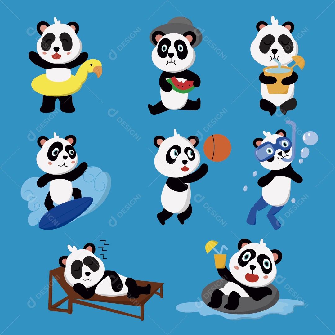 Conjunto de Panda Ilustração Vetor EPS