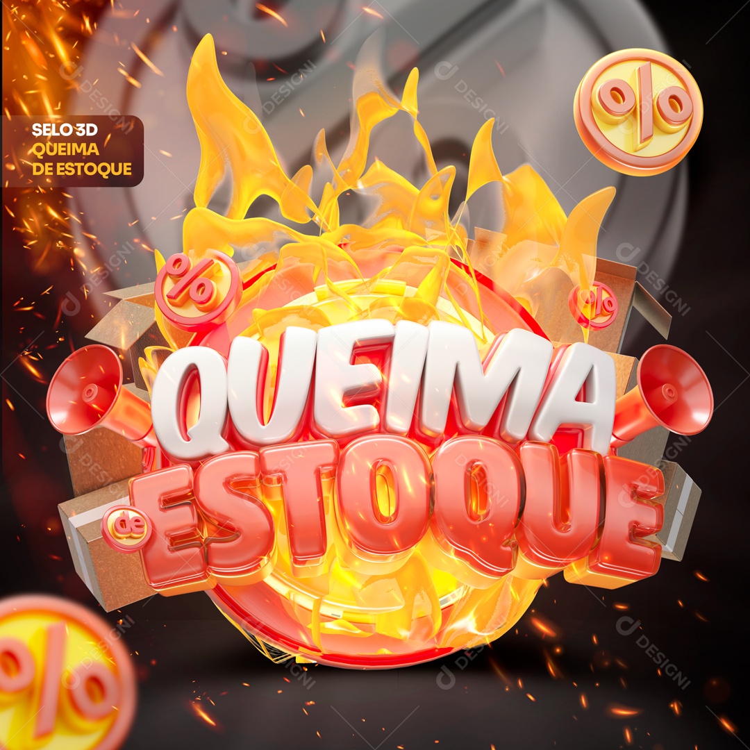 Selo 3D Queima De Estoque Para Composição PSD