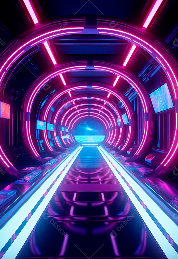 Fundo tecnológico com luzes neon para composição