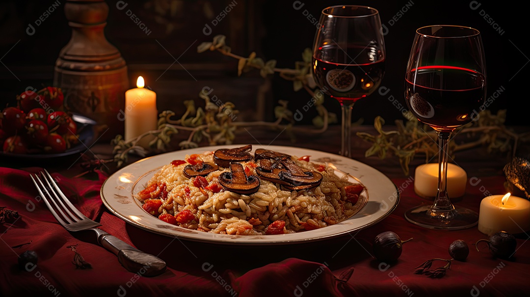 Ilustração de um risoto de cogumelos