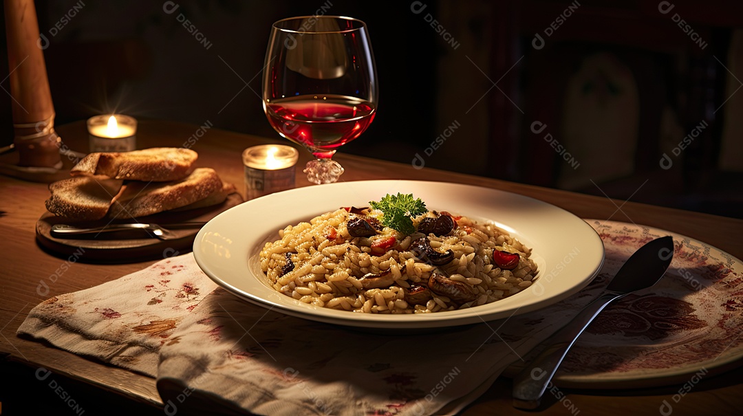 Ilustração de um risoto de cogumelos