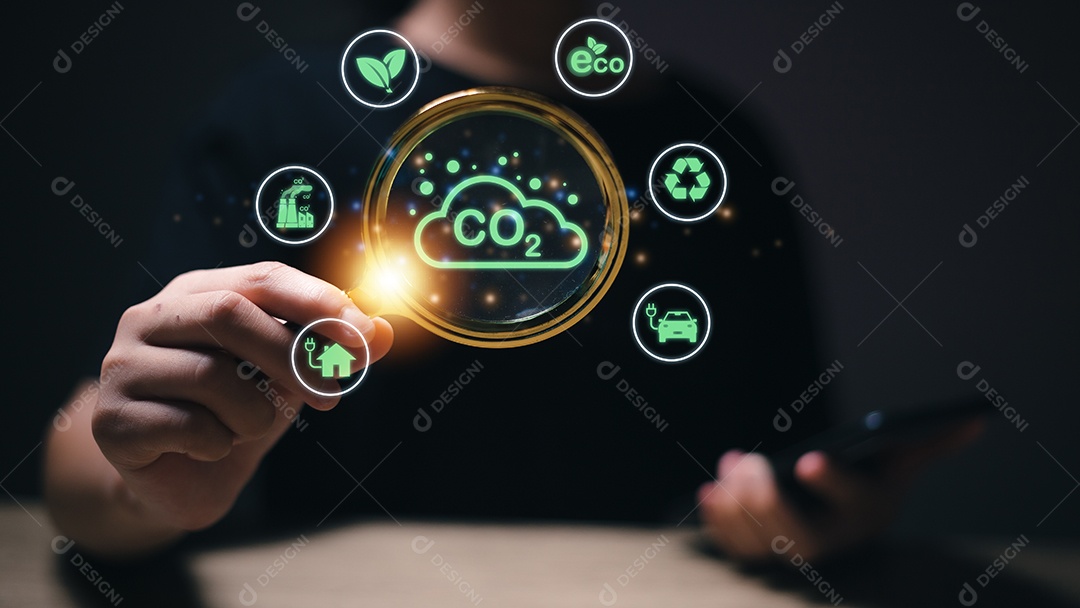 Earth ESG para o desenvolvimento de energia verde. O ícone de redução de CO2 na Terra global