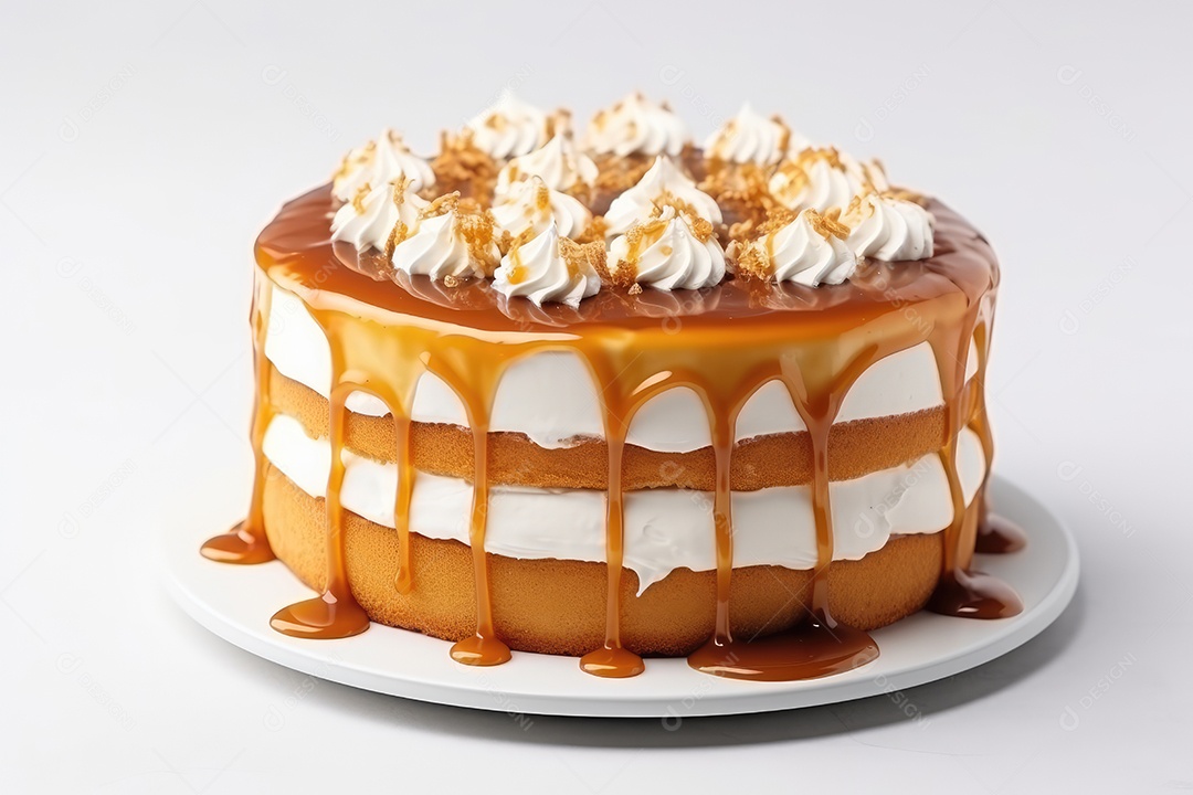 Bolo confeitado sobre fundo isolado branco