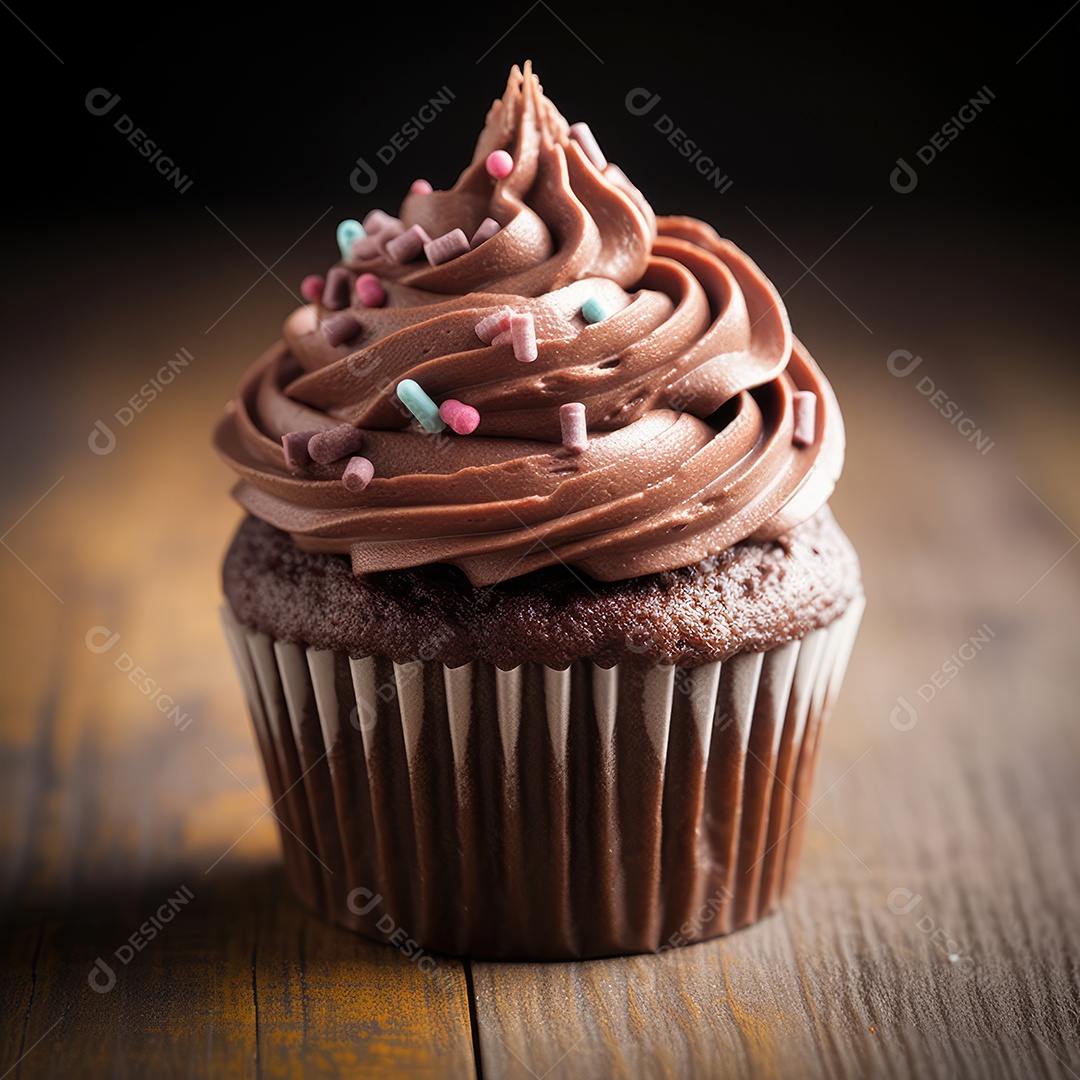 Cupcake sobre uma mesa de madeira