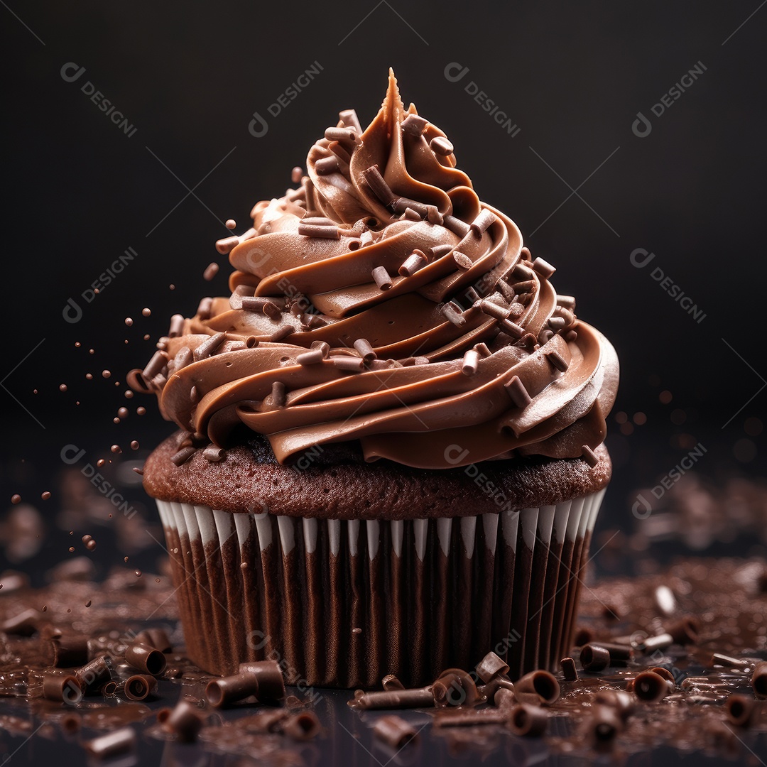 Cupcake sobre uma mesa de madeira