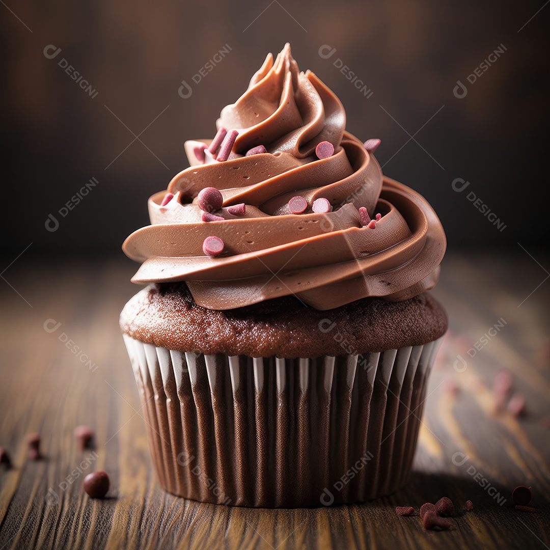 Cupcake sobre uma mesa de madeira
