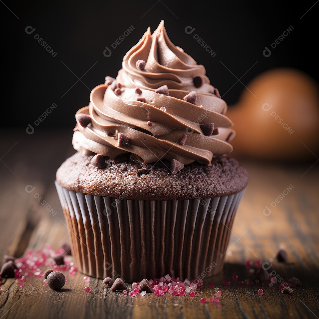 Cupcake sobre uma mesa de madeira