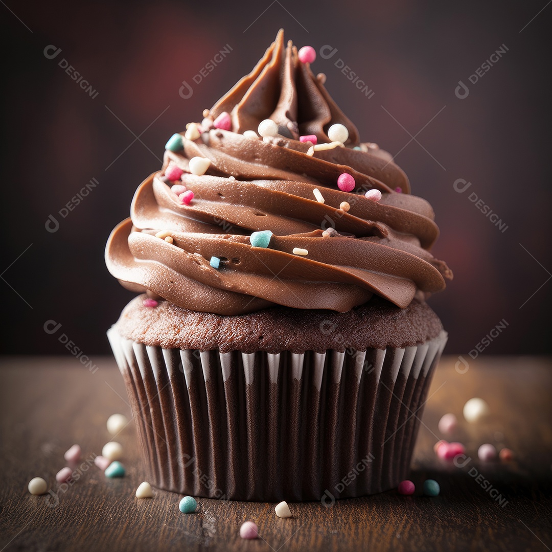 Cupcake sobre uma mesa de madeira