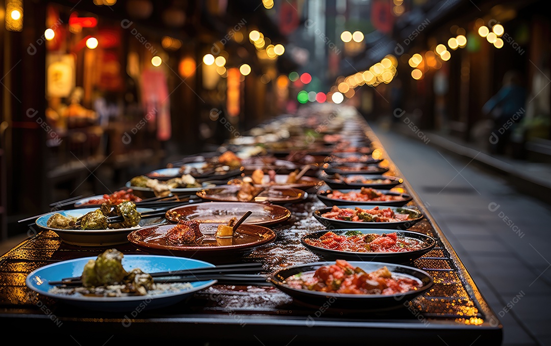 Comidas sobre uma mesa de madeira banquete