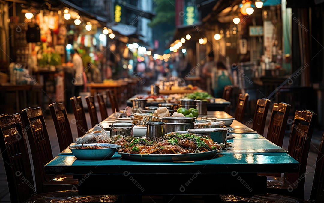 Comidas sobre uma mesa de madeira banquete