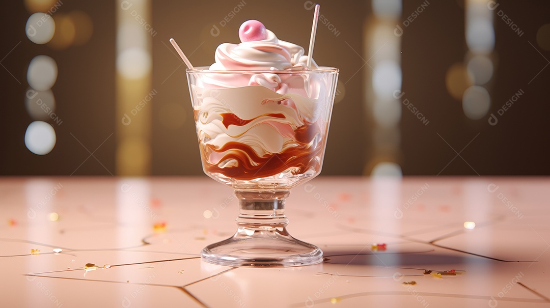 Copo de sorvete de sobre uma mesa