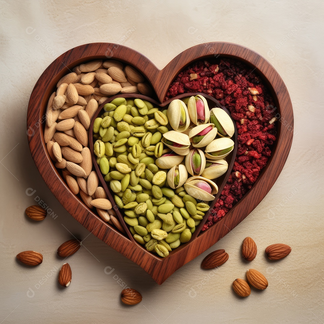 Sementes sobre uma tigela em formato de coração