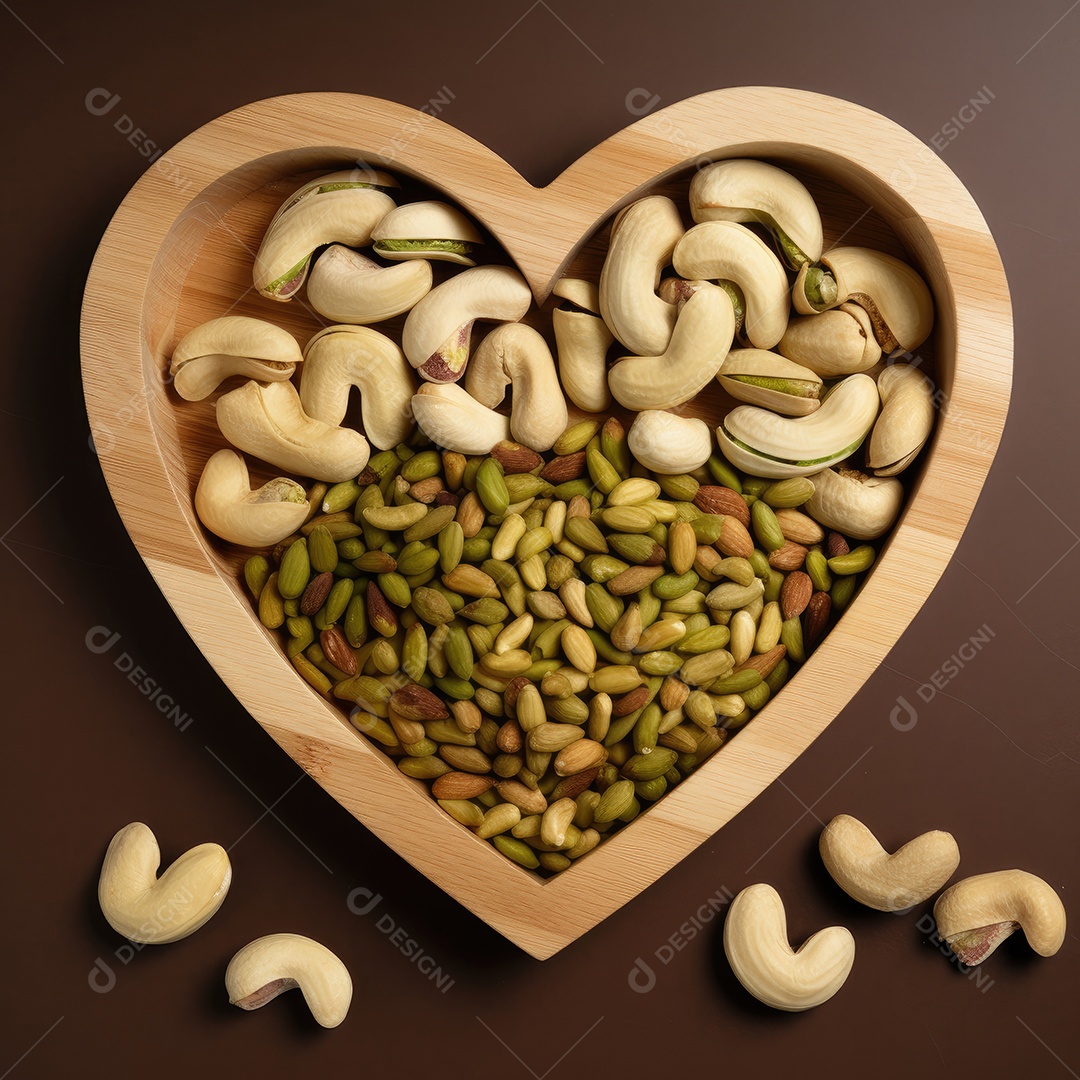 Sementes sobre uma tigela em formato de coração