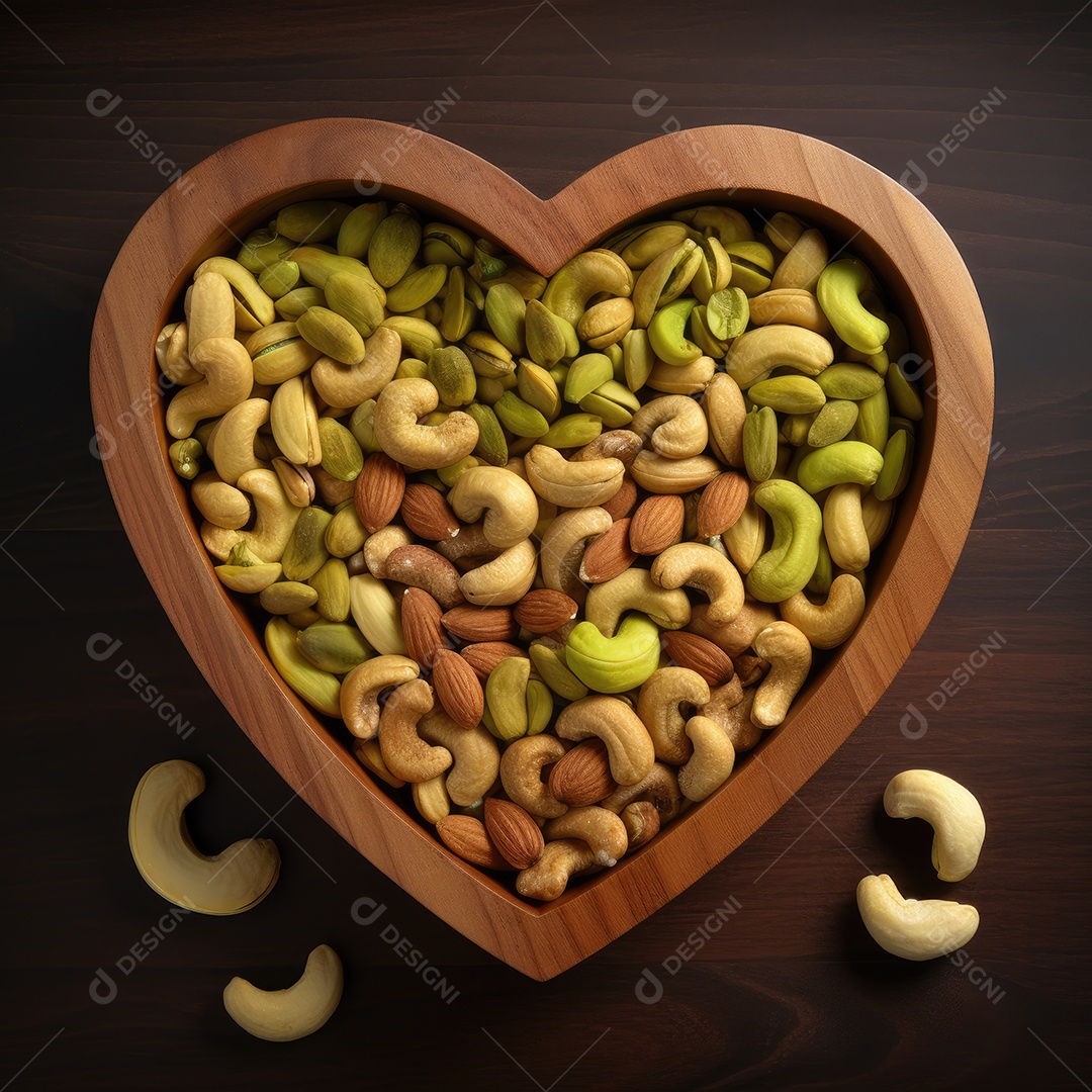 Sementes sobre uma tigela em formato de coração