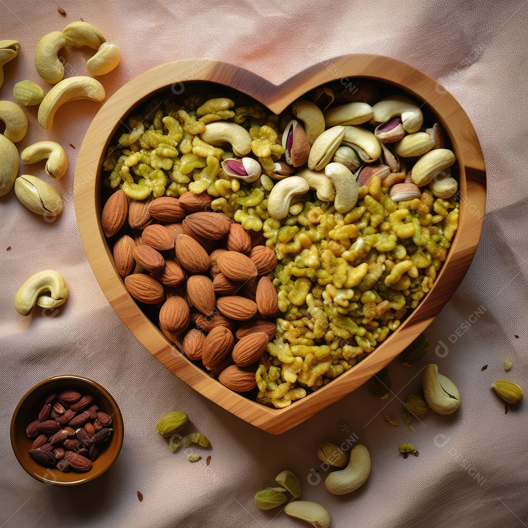 Sementes sobre uma tigela em formato de coração