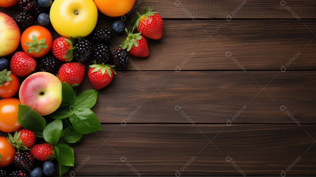 Frutas sobre uma mesa de madeira