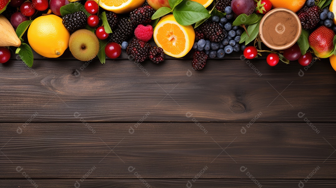 Frutas sobre uma mesa de madeira