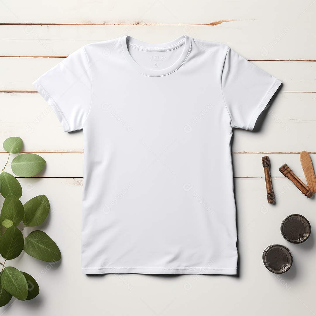 Maquete de camiseta em branco. Vista superior da camisa em branco do modelo. fundo com moldura de composição.camiseta