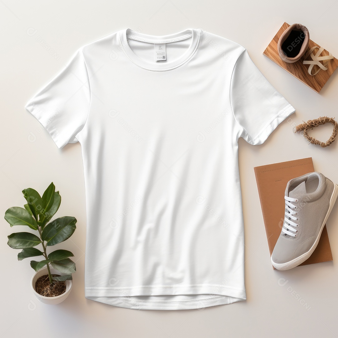 Maquete de camiseta em branco. Vista superior da camisa em branco do modelo. fundo com moldura de composição.