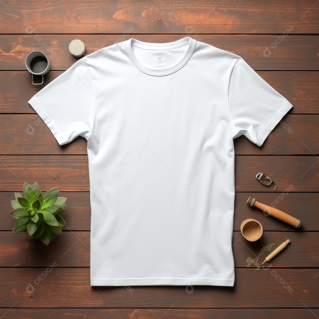 Maquete de camiseta em branco. Vista superior da camisa em branco do modelo. fundo com moldura de composição.