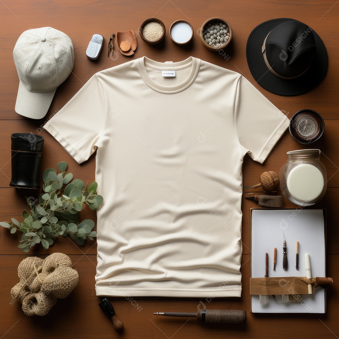 Maquete de camiseta em branco. Vista superior da camisa em branco do modelo. fundo com moldura de composição.
