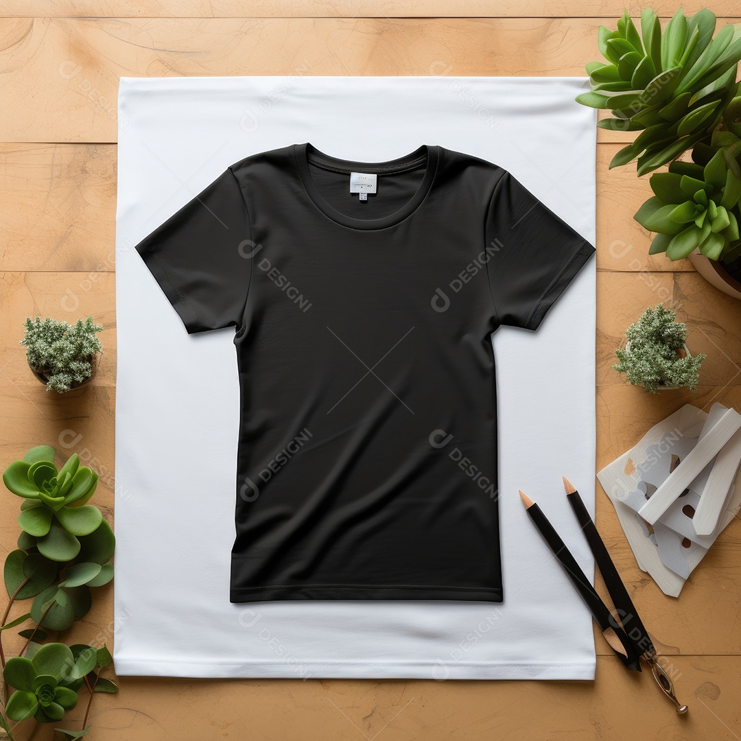 Maquete de camiseta em branco. Vista superior da camisa em branco do modelo. fundo com moldura de composição.