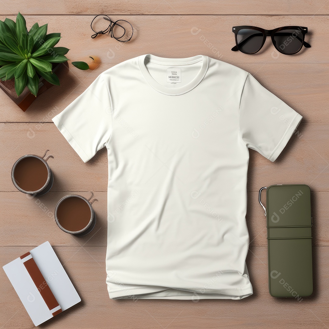 Maquete de camiseta em branco. Vista superior da camisa em branco do modelo. fundo com moldura de composição.