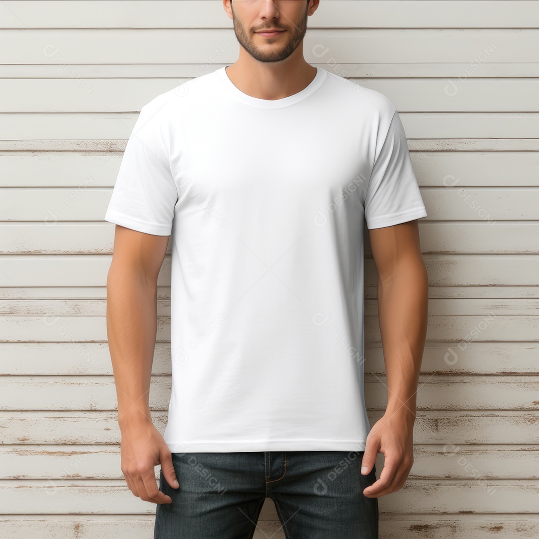 Maquete de camiseta em branco. Vista superior da camisa em branco do modelo. fundo com moldura de composição.