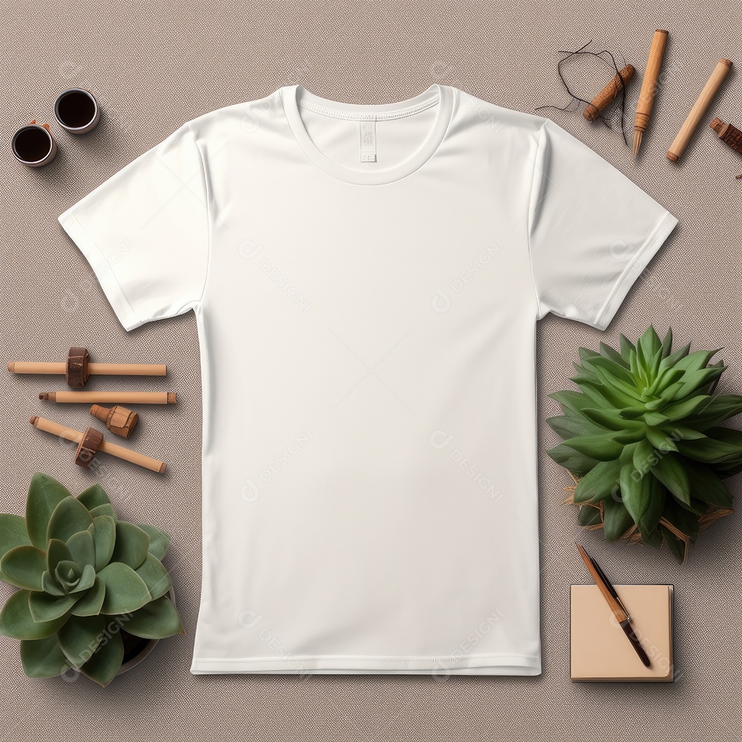 Maquete de camiseta em branco. Vista superior da camisa em branco do modelo. fundo com moldura de composição.