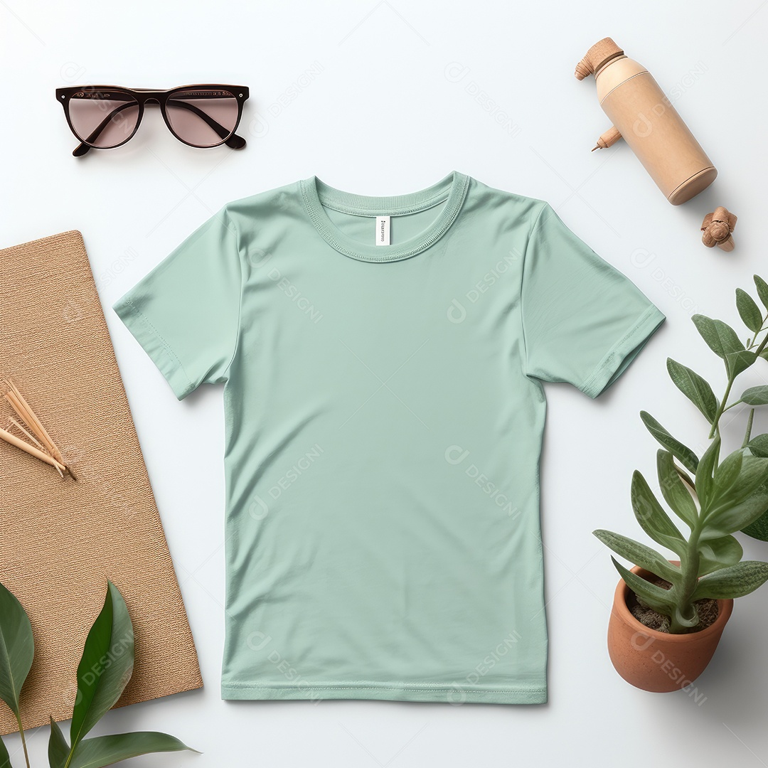 Maquete de camiseta em branco. Vista superior da camisa em branco do modelo. fundo com moldura de composição.