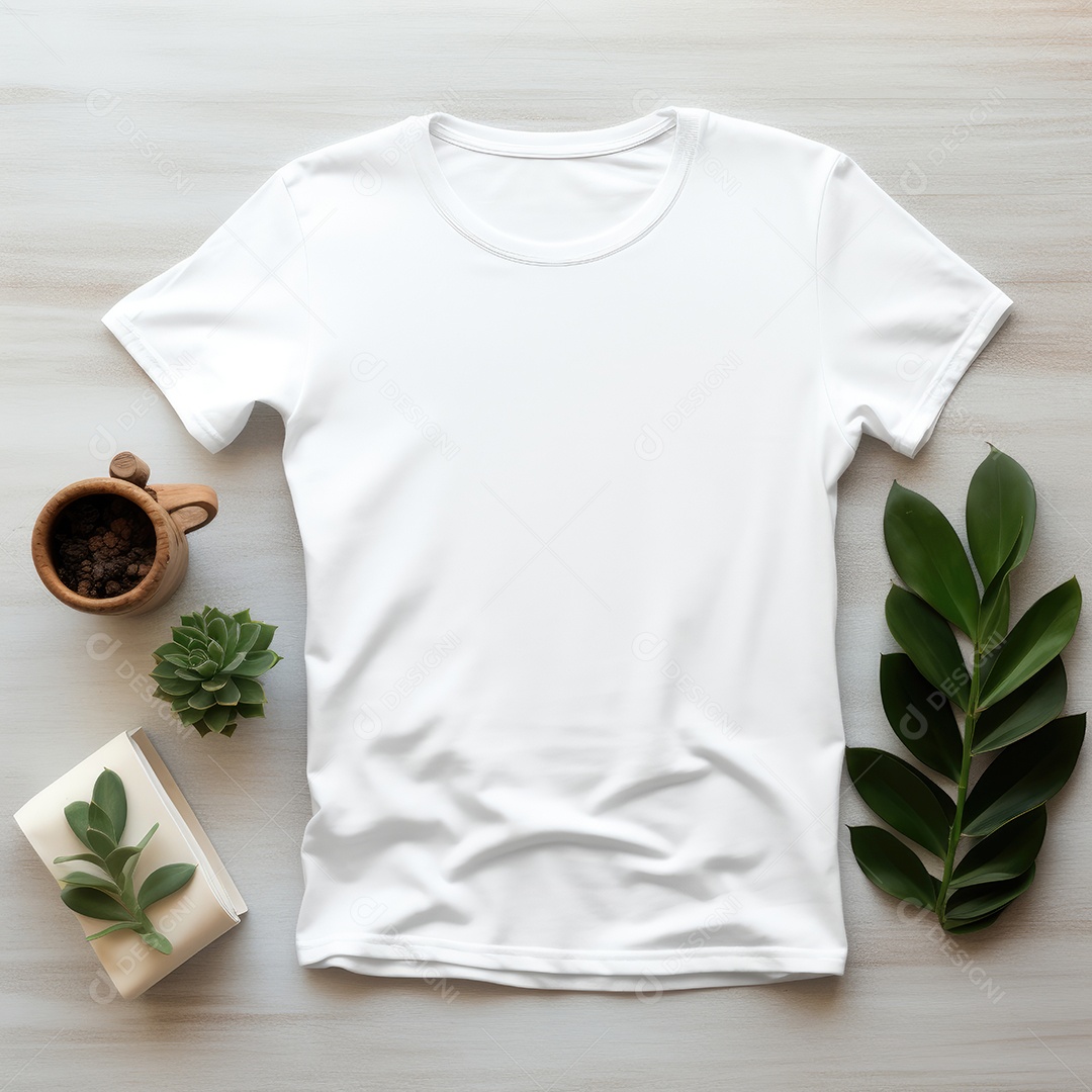 Maquete de camiseta em branco. Vista superior da camisa em branco do modelo. fundo com moldura de composição.