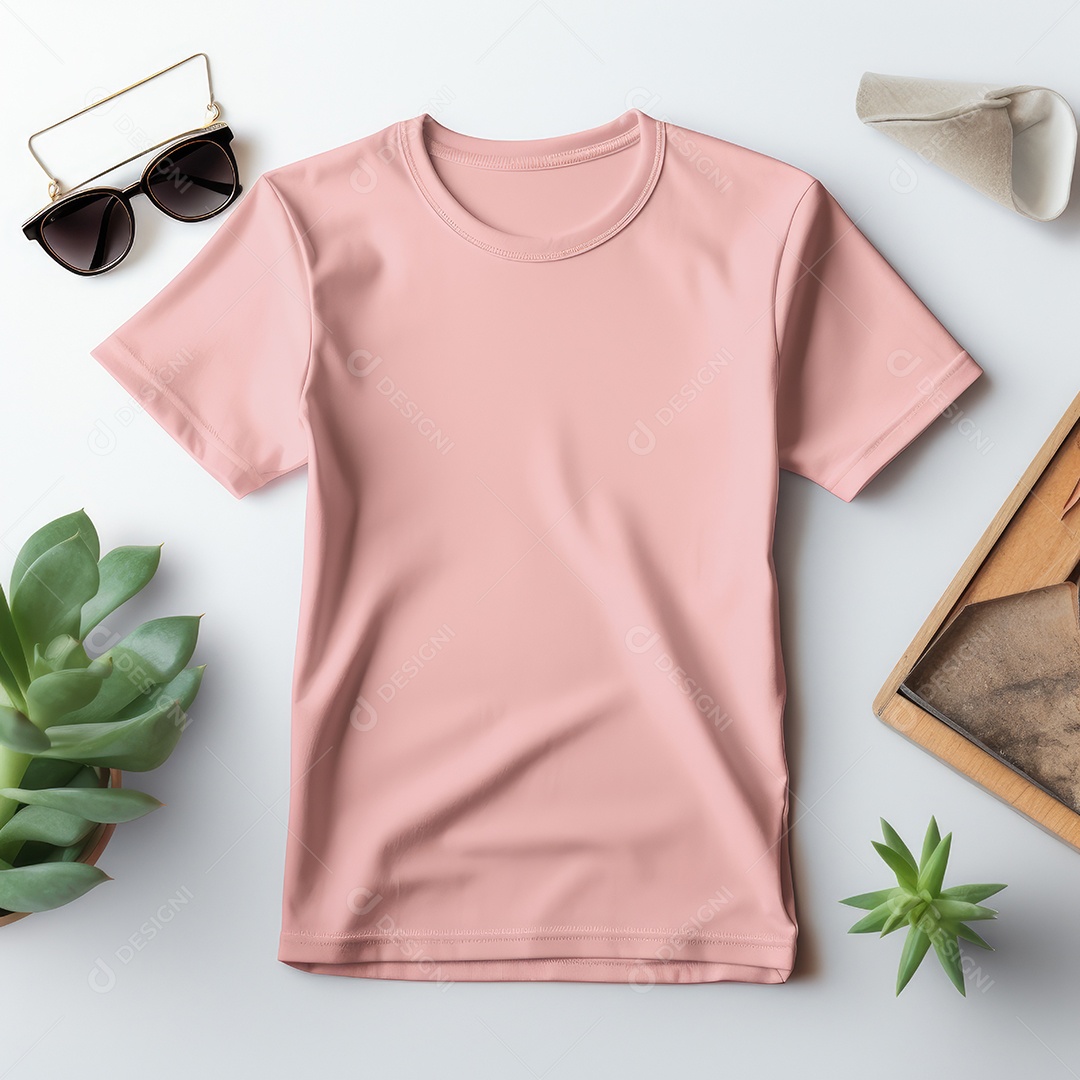 Maquete de camiseta em branco. Vista superior da camisa em branco do modelo. fundo com moldura de composição.