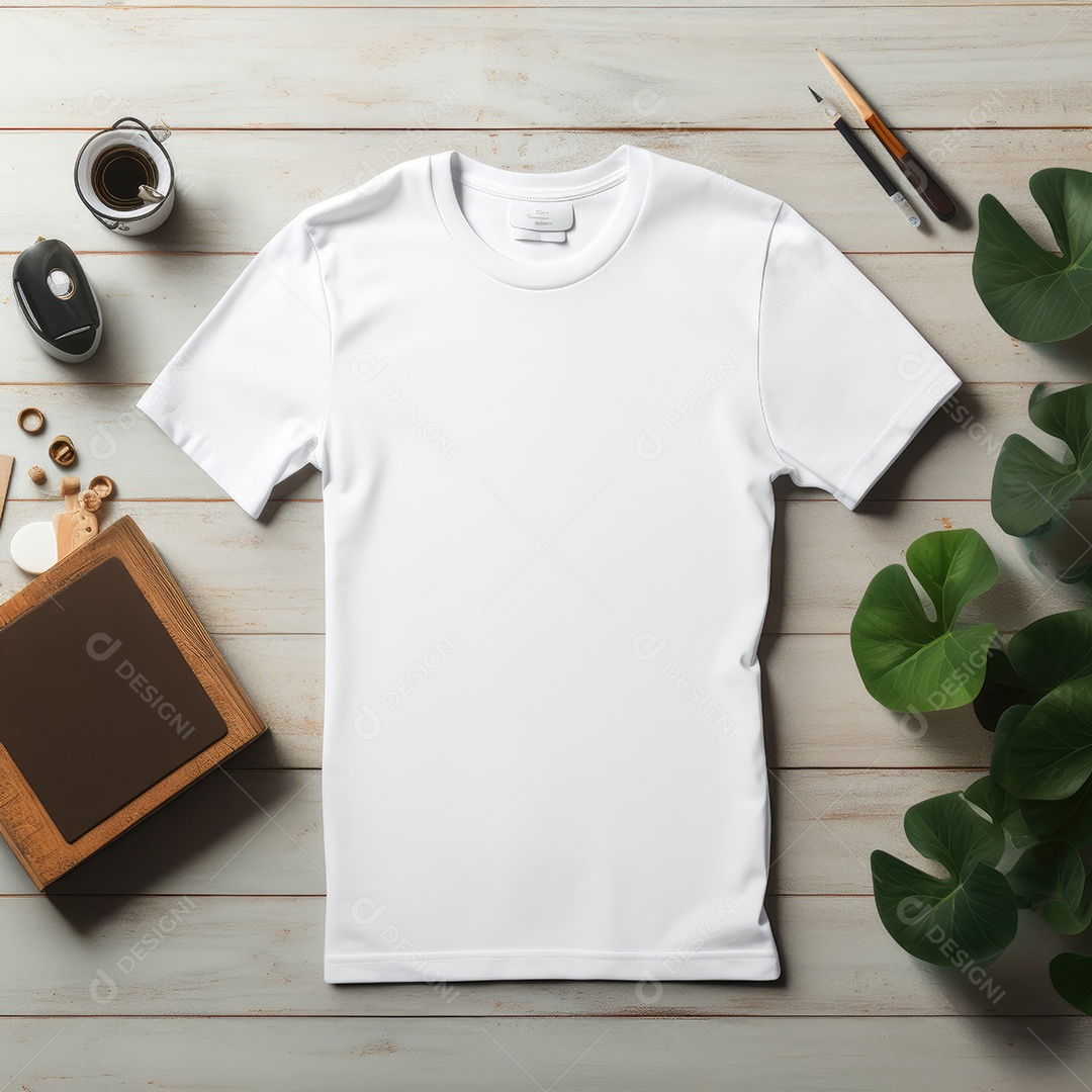 Maquete de camiseta em branco. Vista superior da camisa em branco do modelo. fundo com moldura de composição.