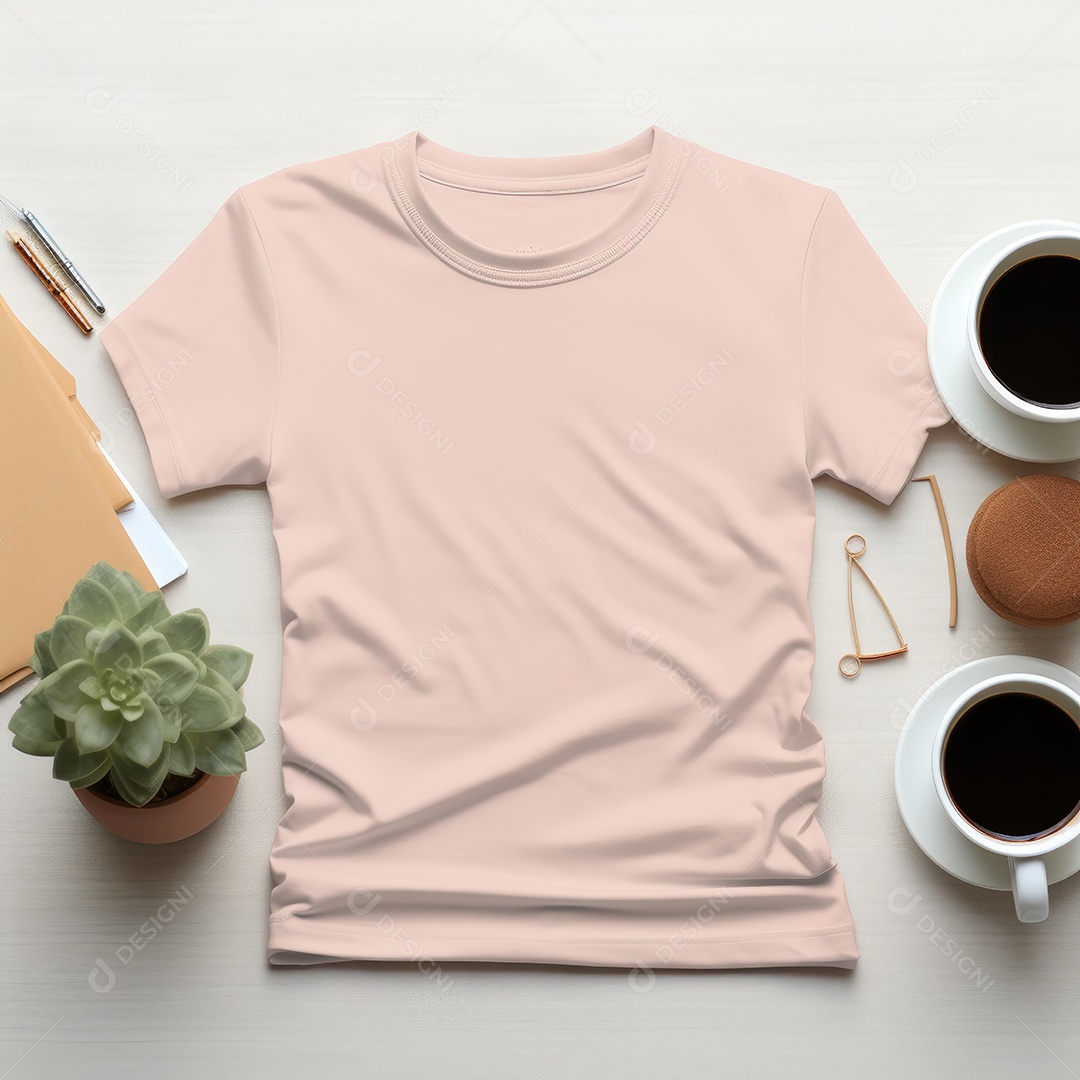 Maquete de camiseta em branco. Vista superior da camisa em branco do modelo. fundo com moldura de composição.